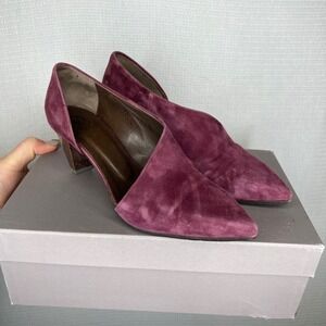 COCLICO Women's Burgundy Suede D'Orsay Pointed Toe Block Heel Shoes Size 36